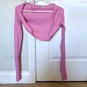 Pink Cropped Ribbed Cardigan